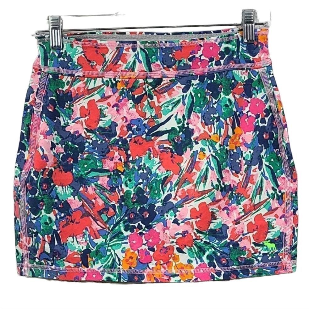Abercrombie & Fitch Mini Skirt Perfect Stretch Pink Floral Bodycon Colorful Knit - Picture 3 of 9